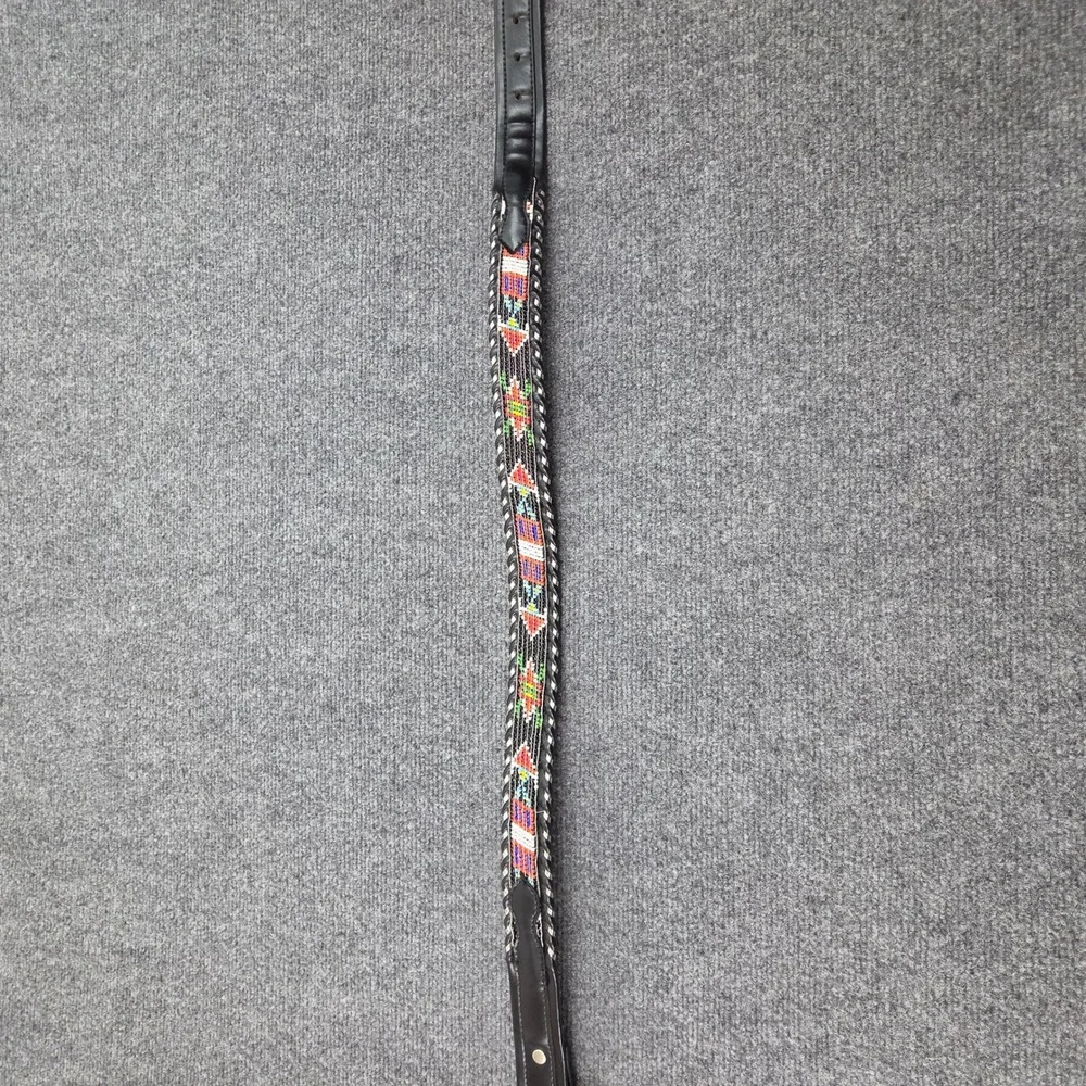 Vintage Beaded Southwestern Belt 32 Black Steel Lace Sterling Silver Plated 90s